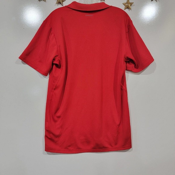 Adidas Aeroready Red Grey Lettering Short Sleeve Polo Size Medium OSU Golf - Picture 2 of 8